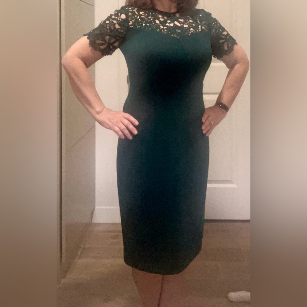 Gorgeous Emerald Green Dress with beautiful lace yoke & sleeves.